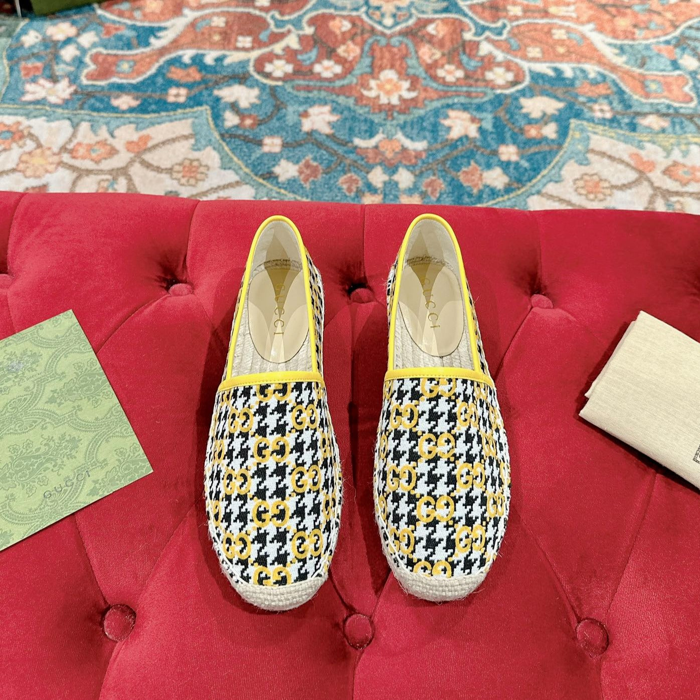 GUCCI ESPADRILLE LOAFER LEMON AND BLACK CANVAS