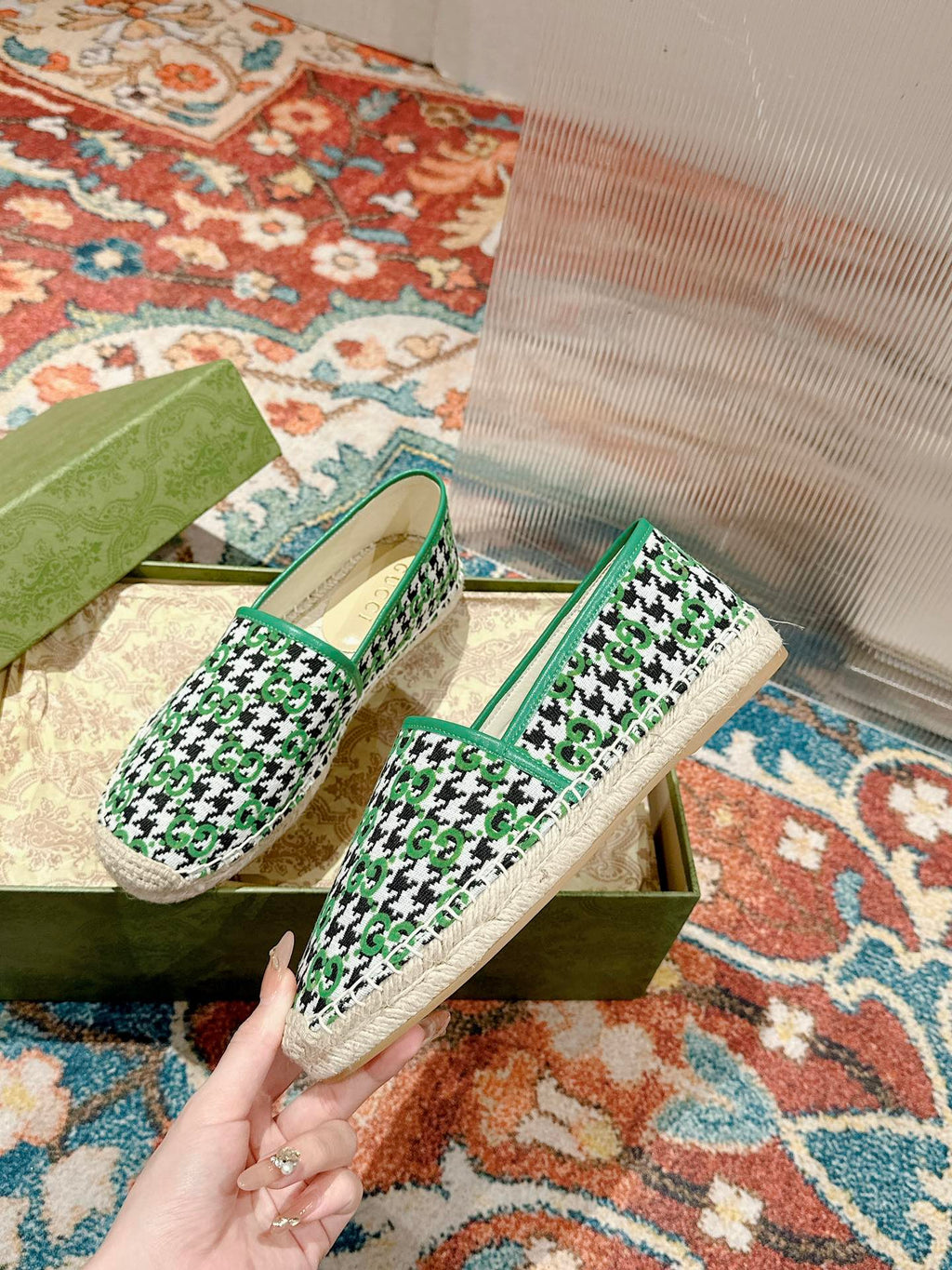 GUCCI ESPADRILLE LOAFER GREEN CANVAS
