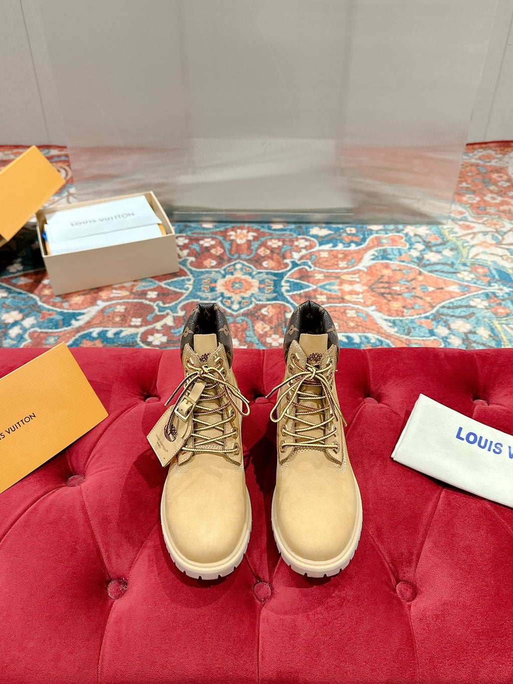LOUIS VUITTON LV X TIMBERLAND ANKLE BOOT IN TORTILLA BROWN SUEDE