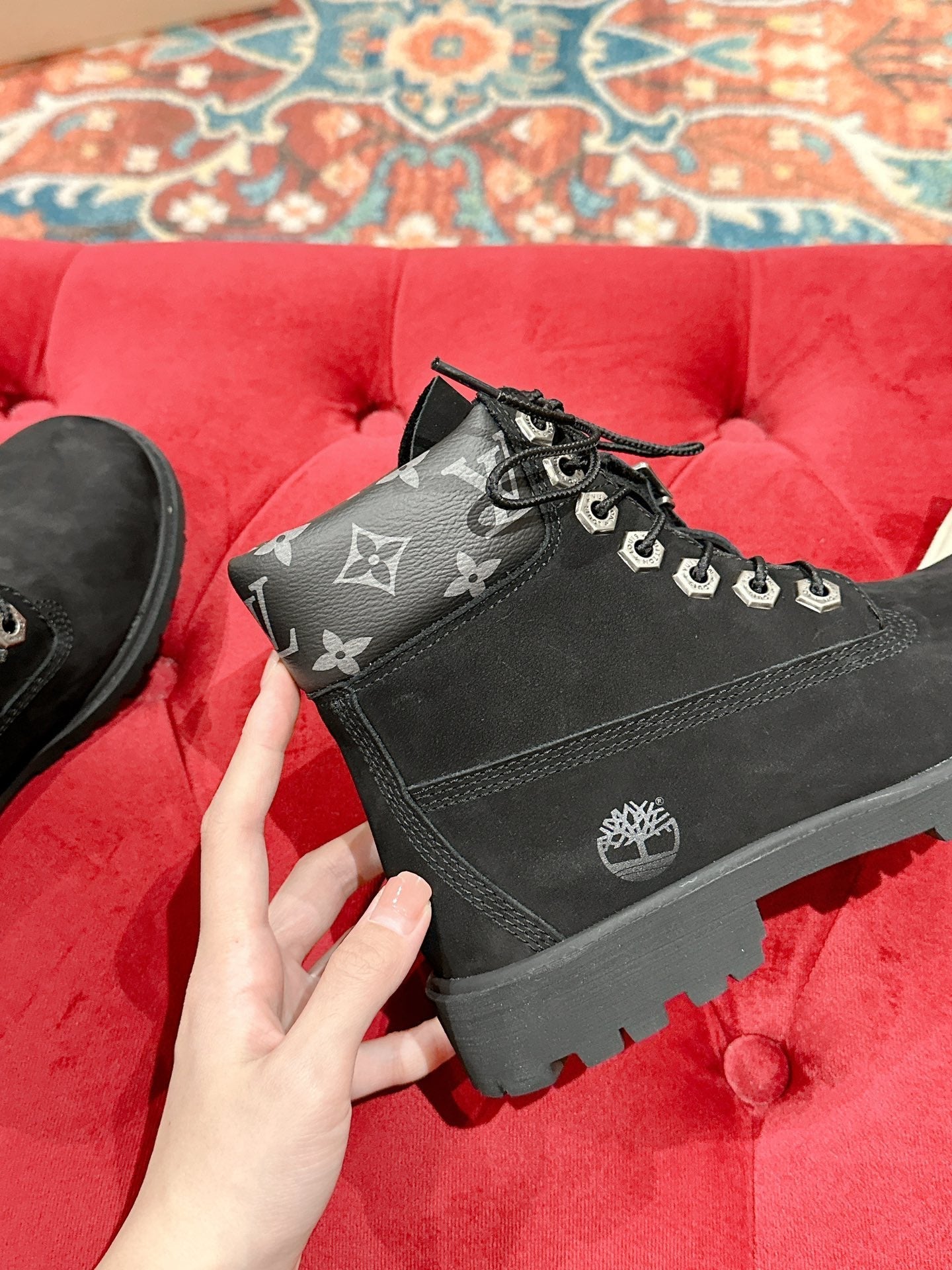 LOUIS VUITTON LV X TIMBERLAND ANKLE BOOT IN BLACK SUEDE