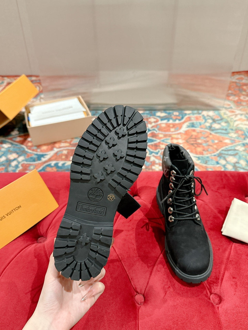 LOUIS VUITTON LV X TIMBERLAND ANKLE BOOT IN BLACK SUEDE