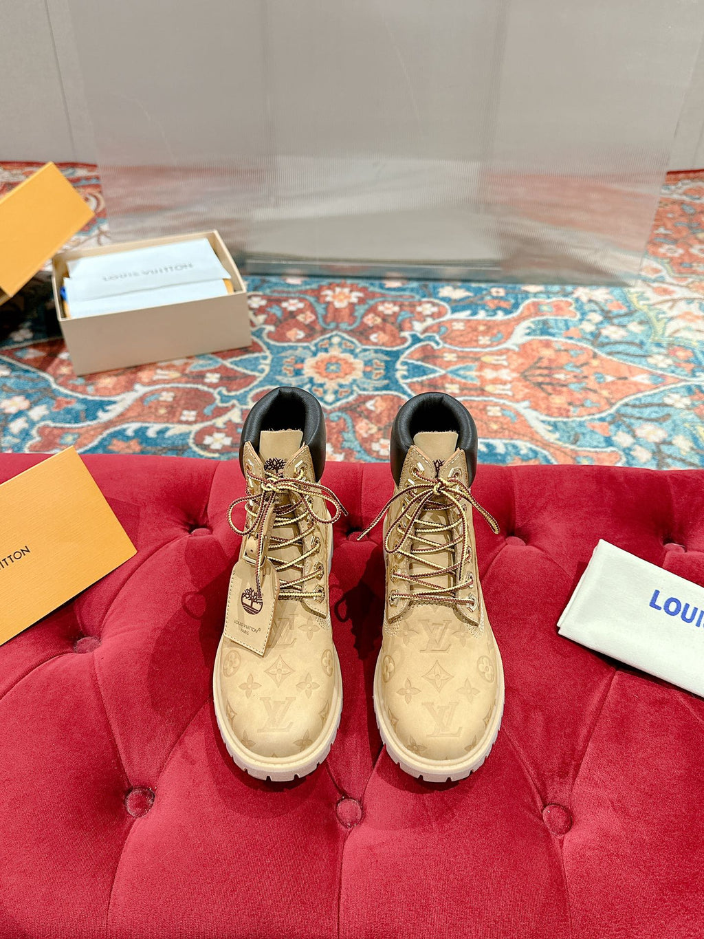 LOUIS VUITTON LV X TIMBERLAND ANKLE BOOT IN TORTILLA BROWN MONOGRAM SUEDE