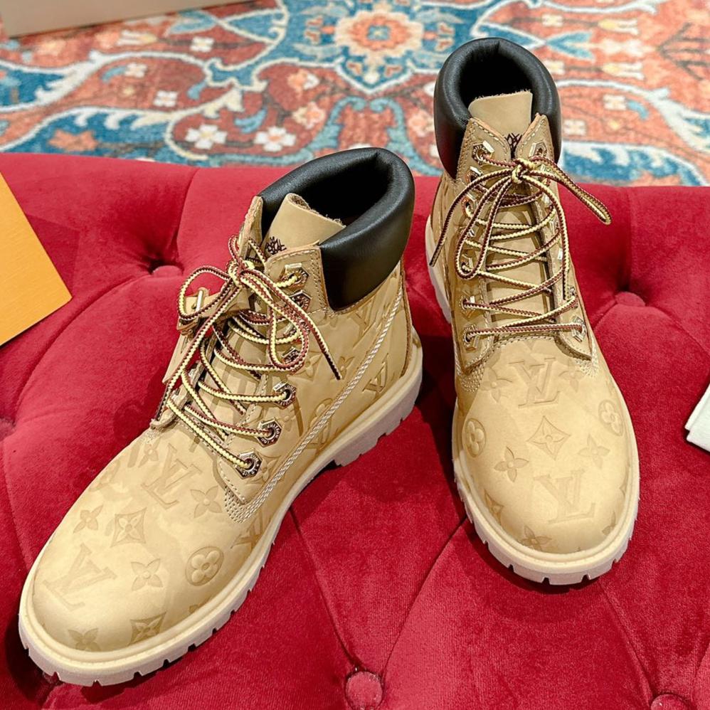 LOUIS VUITTON LV X TIMBERLAND ANKLE BOOT IN TORTILLA BROWN MONOGRAM SUEDE