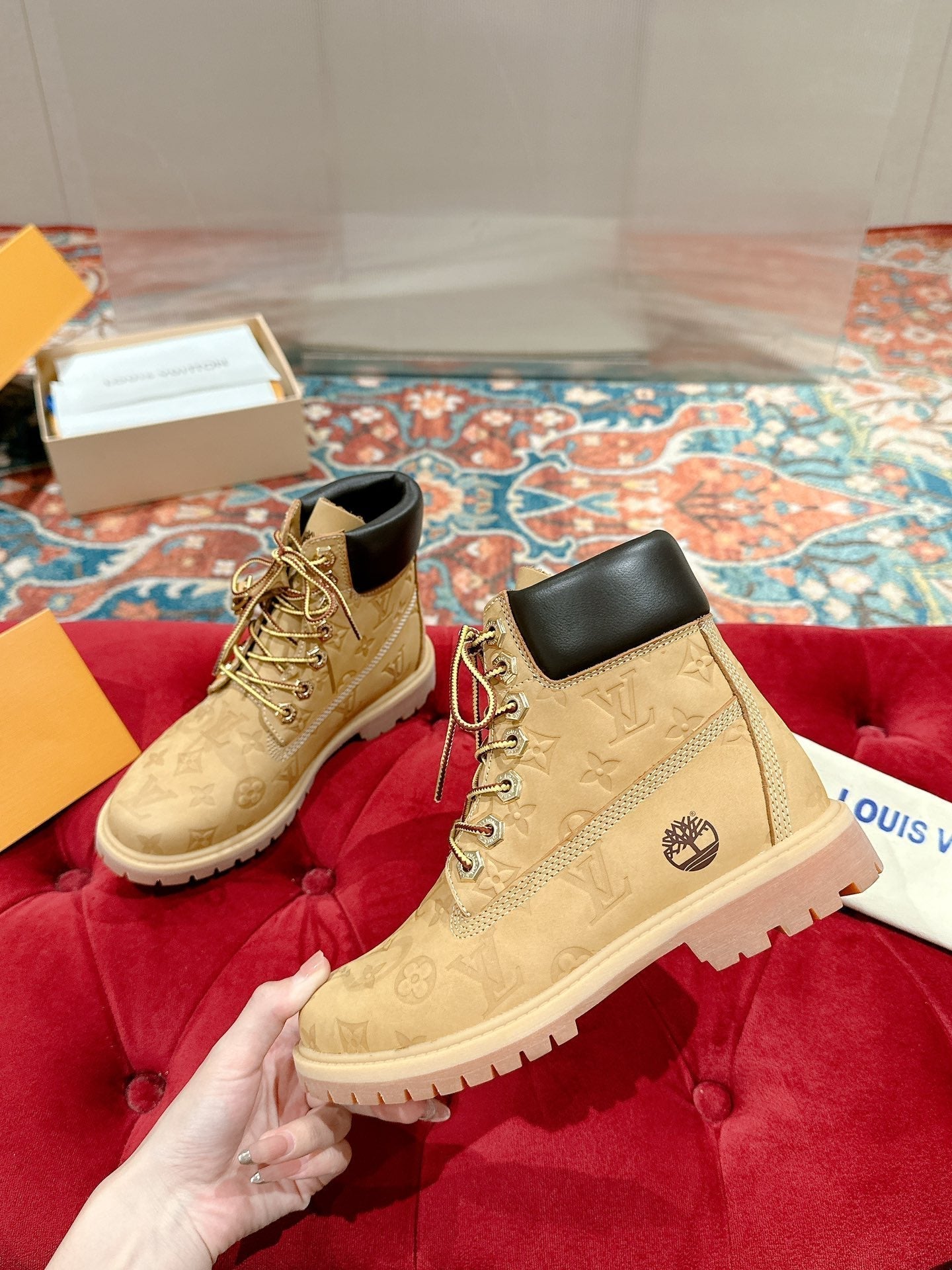 LOUIS VUITTON LV X TIMBERLAND ANKLE BOOT IN TORTILLA BROWN MONOGRAM SUEDE