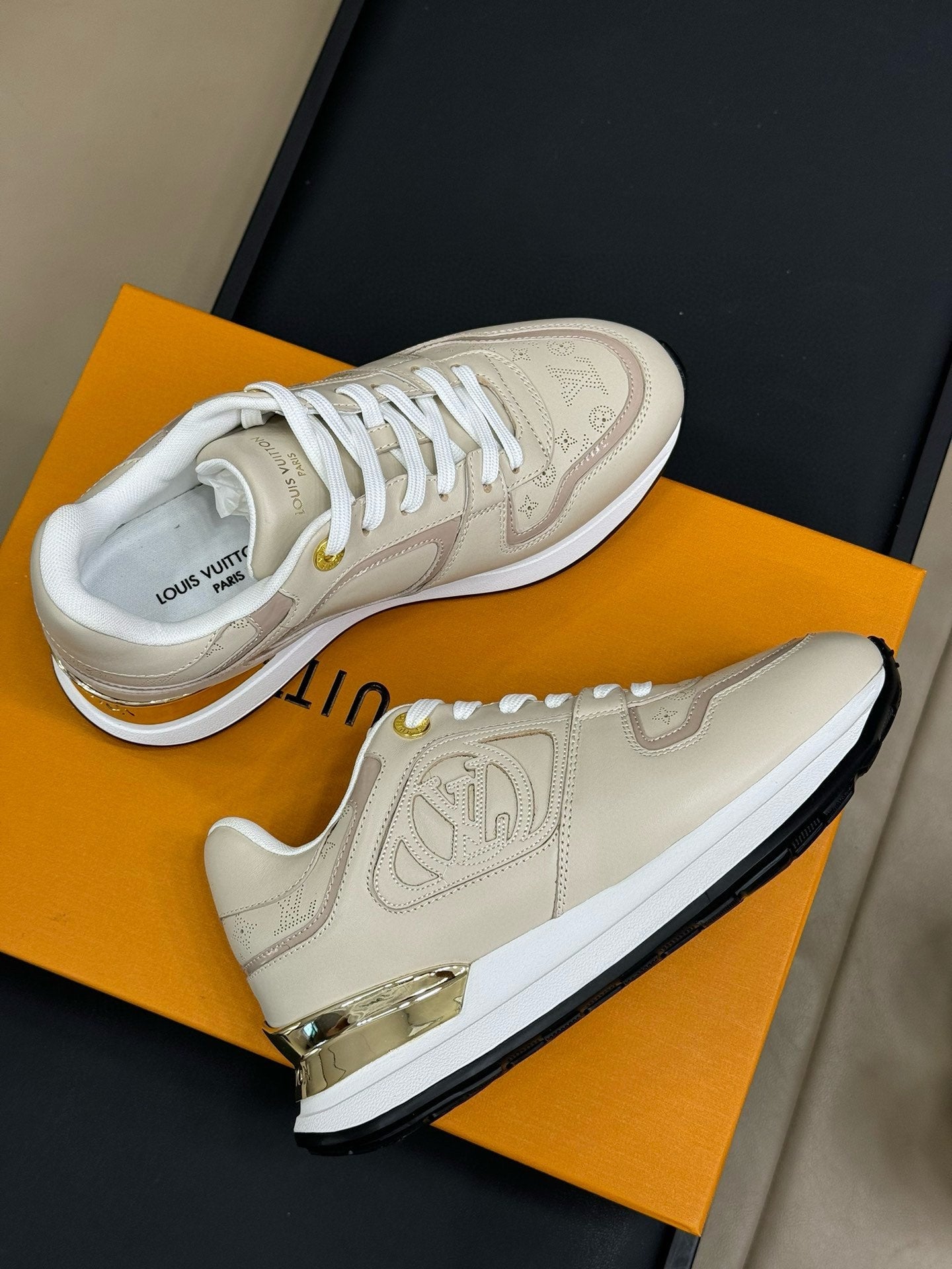 LOUIS VUITTON LV NEO RUN AWAY SNEAKER IN KHAKI TAN CALFSKIN
