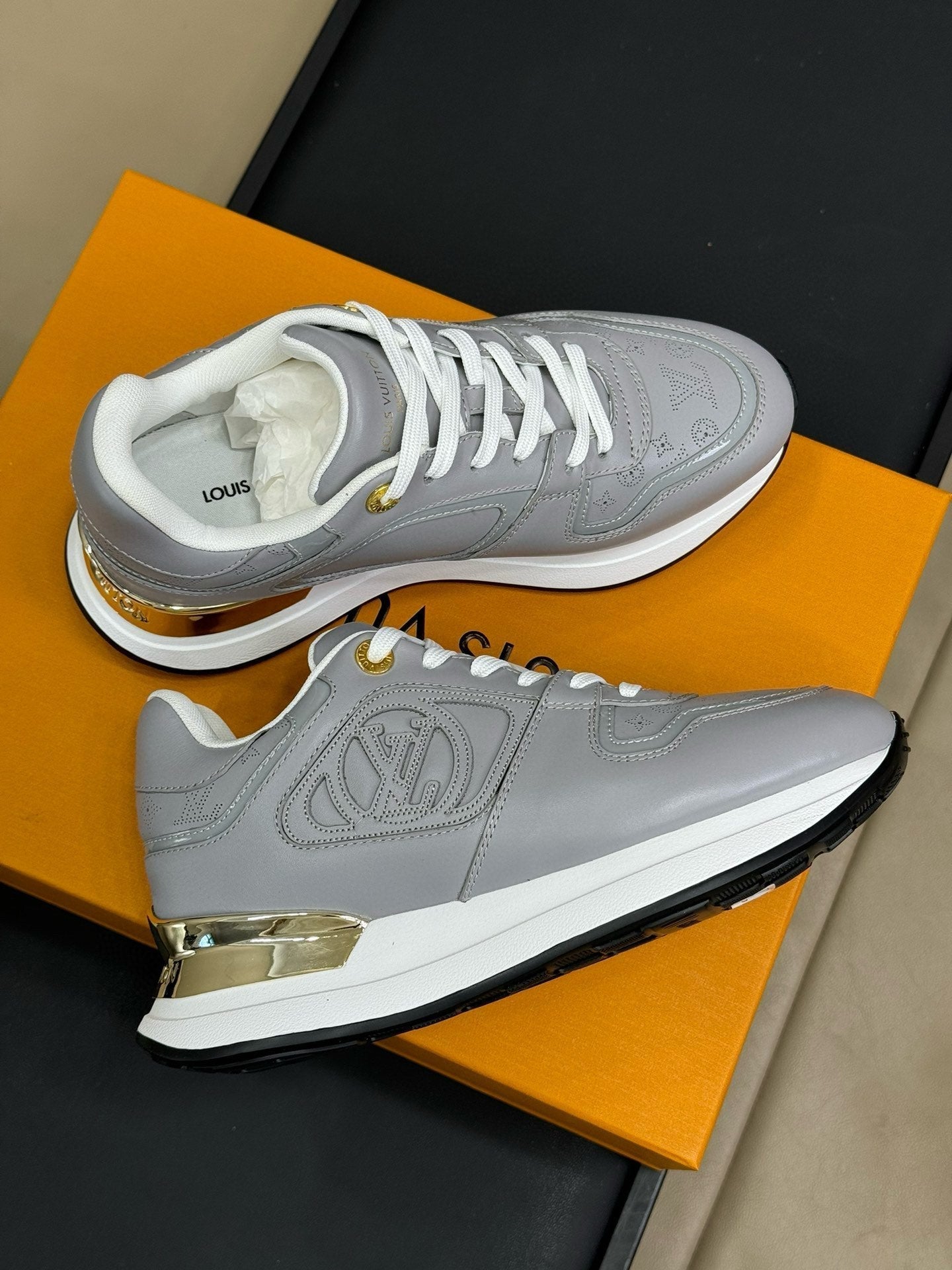 LOUIS VUITTON LV NEO RUN AWAY SNEAKER IN STEEL GRAY CALFSKIN