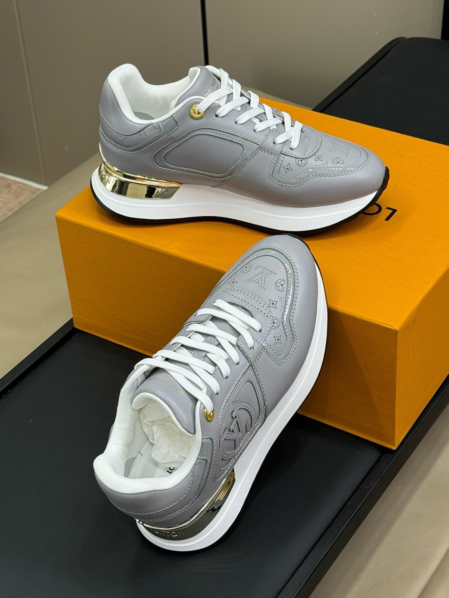 LOUIS VUITTON LV NEO RUN AWAY SNEAKER IN STEEL GRAY CALFSKIN