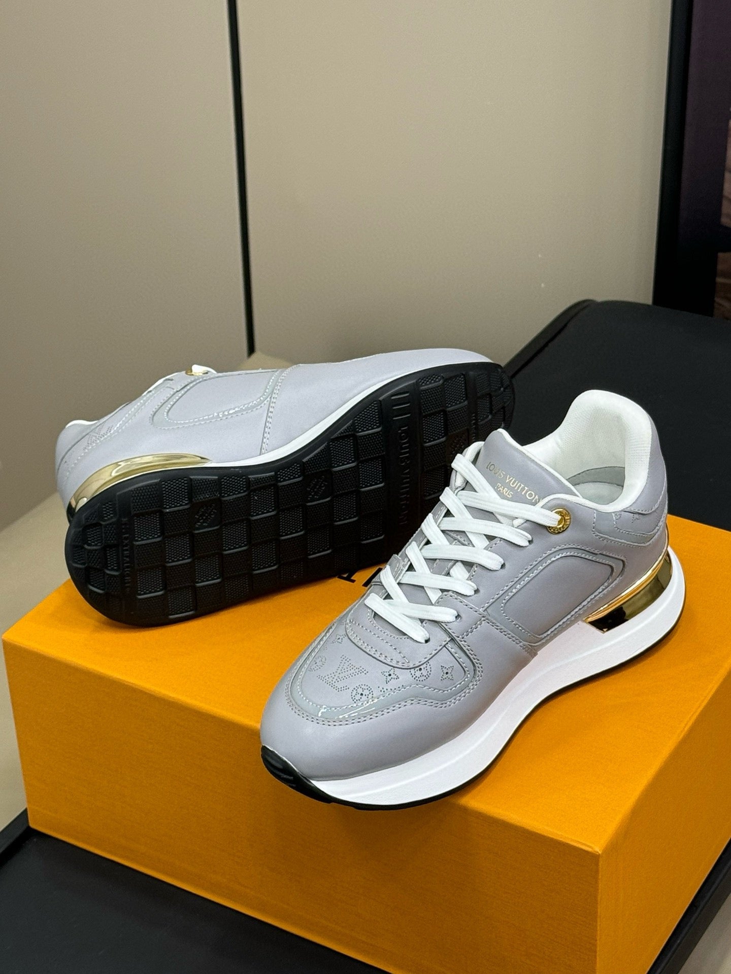 LOUIS VUITTON LV NEO RUN AWAY SNEAKER IN STEEL GRAY CALFSKIN