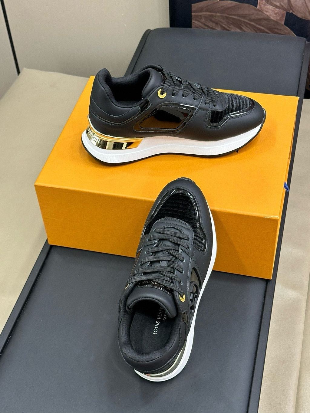 LOUIS VUITTON LV NEO RUN AWAY SNEAKER IN BLACK CALFSKIN