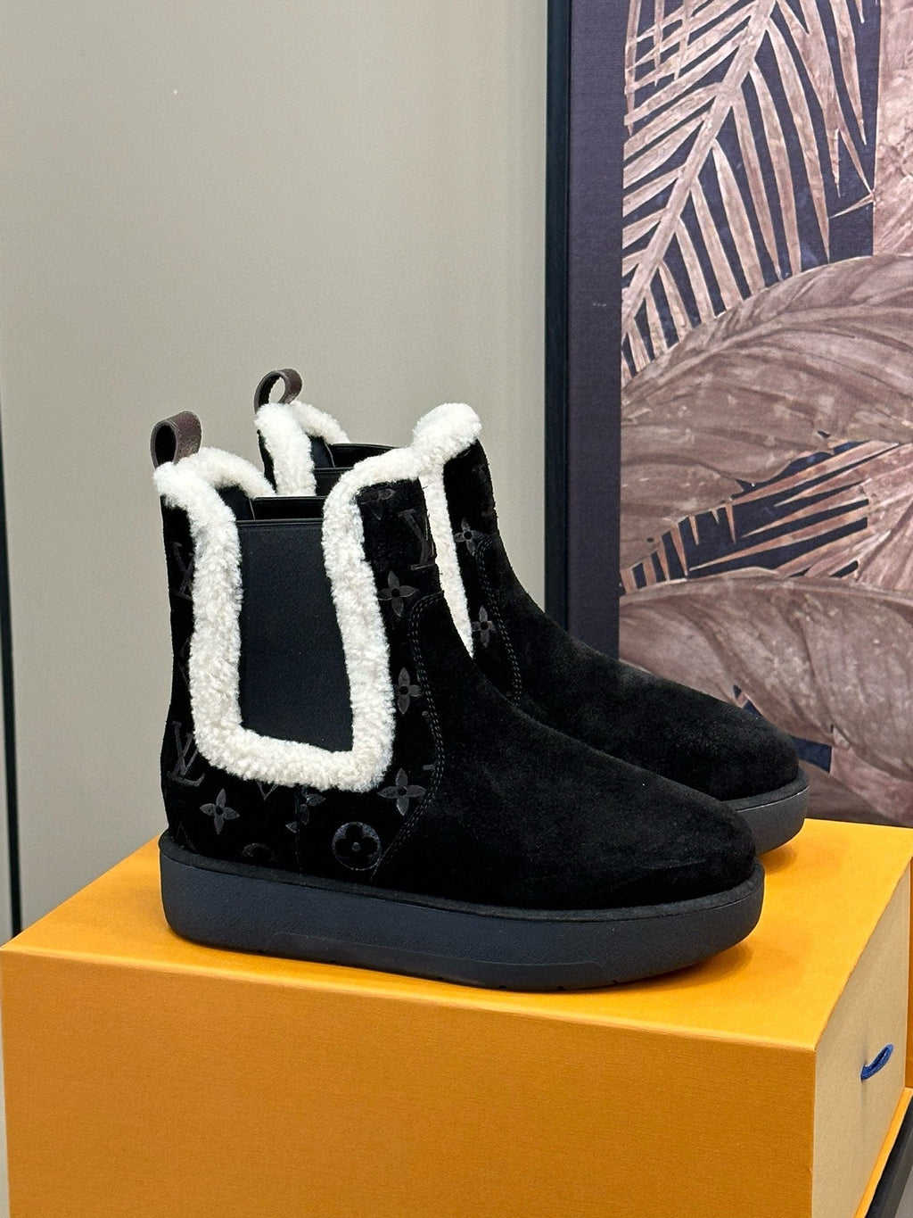 LOUIS VUITTON ASPEN CHELSEA ANKLE BOOTS IN BLACK MONOGRAM-DEBOSSED SUEDE