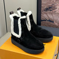 LOUIS VUITTON ASPEN CHELSEA ANKLE BOOTS IN BLACK MONOGRAM-DEBOSSED SUEDE