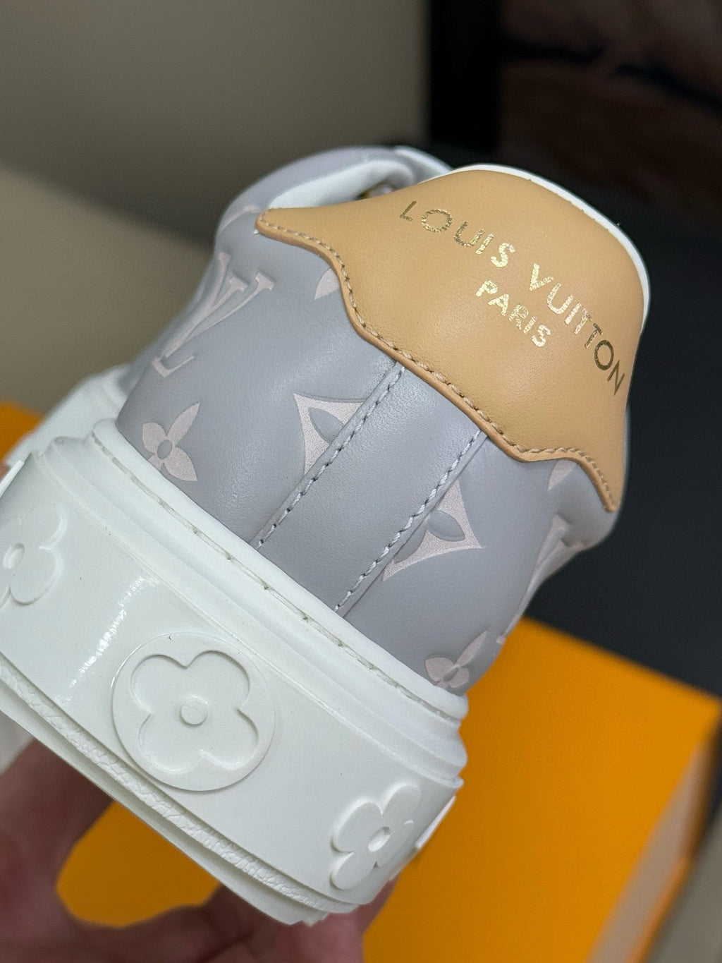 LOUIS VUITTON TIME OUT SNEAKER IN COOL GRAY EMBOSSED MONOGRAM CALFSKIN