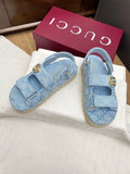 GUCCI CLASSIC SANDALS 25S IN SKY BLUE FABRIC WITH GOLD HARDWARE