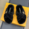 LOUIS VUITTON LV WOMEN'S SUNSET COMFORT FLAT MULE IN BLACK FLEECE