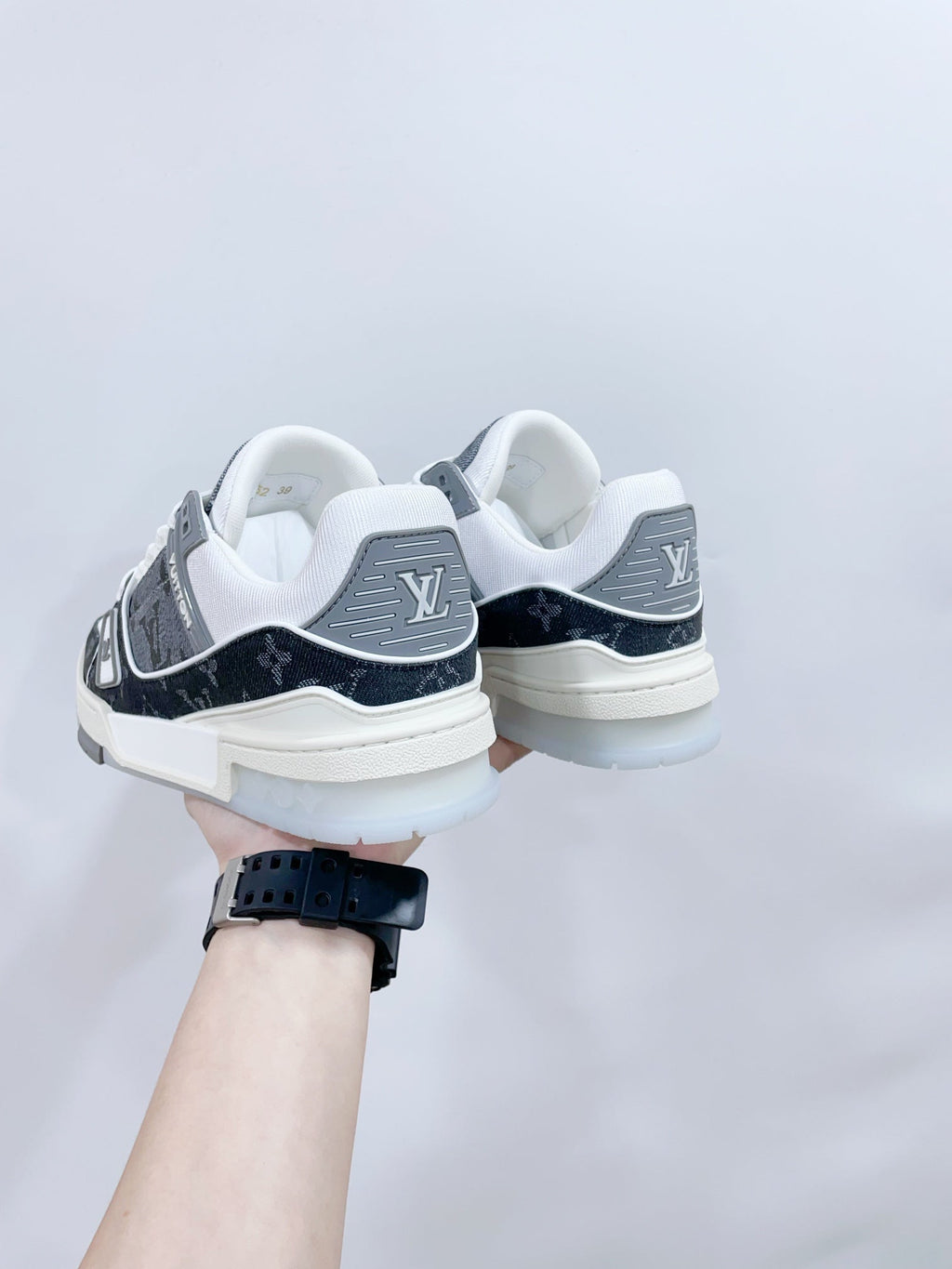 LOUIS VUITTON LV TRAINER SNEAKER IN DOVE GRAY MONOGRAM DENIM