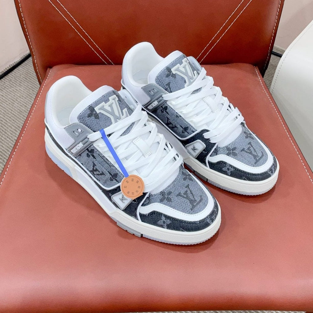 LOUIS VUITTON LV TRAINER SNEAKER IN DOVE GRAY MONOGRAM DENIM