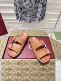 GUCCI SANDALS IN BURNT ORANGE SUEDE EMBOSSED LOGO SILVER HARDWARE