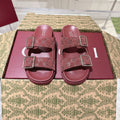 GUCCI SANDALS IN NAVY RED SUEDE EMBOSSED LOGO SILVER HARDWARE