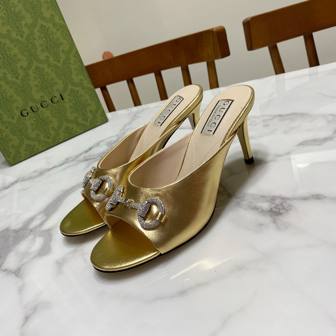 GUCCI 26S HORSEBIT HIGH-HEELED SANDALS 80 MM IN GOLD CALFSKIN