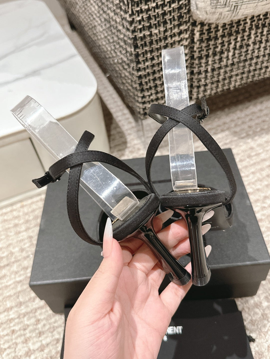 LOUIS VUITTON HIGH-HEELED SLINGBACKS SANDAL 7 CM IN BLACK SILK