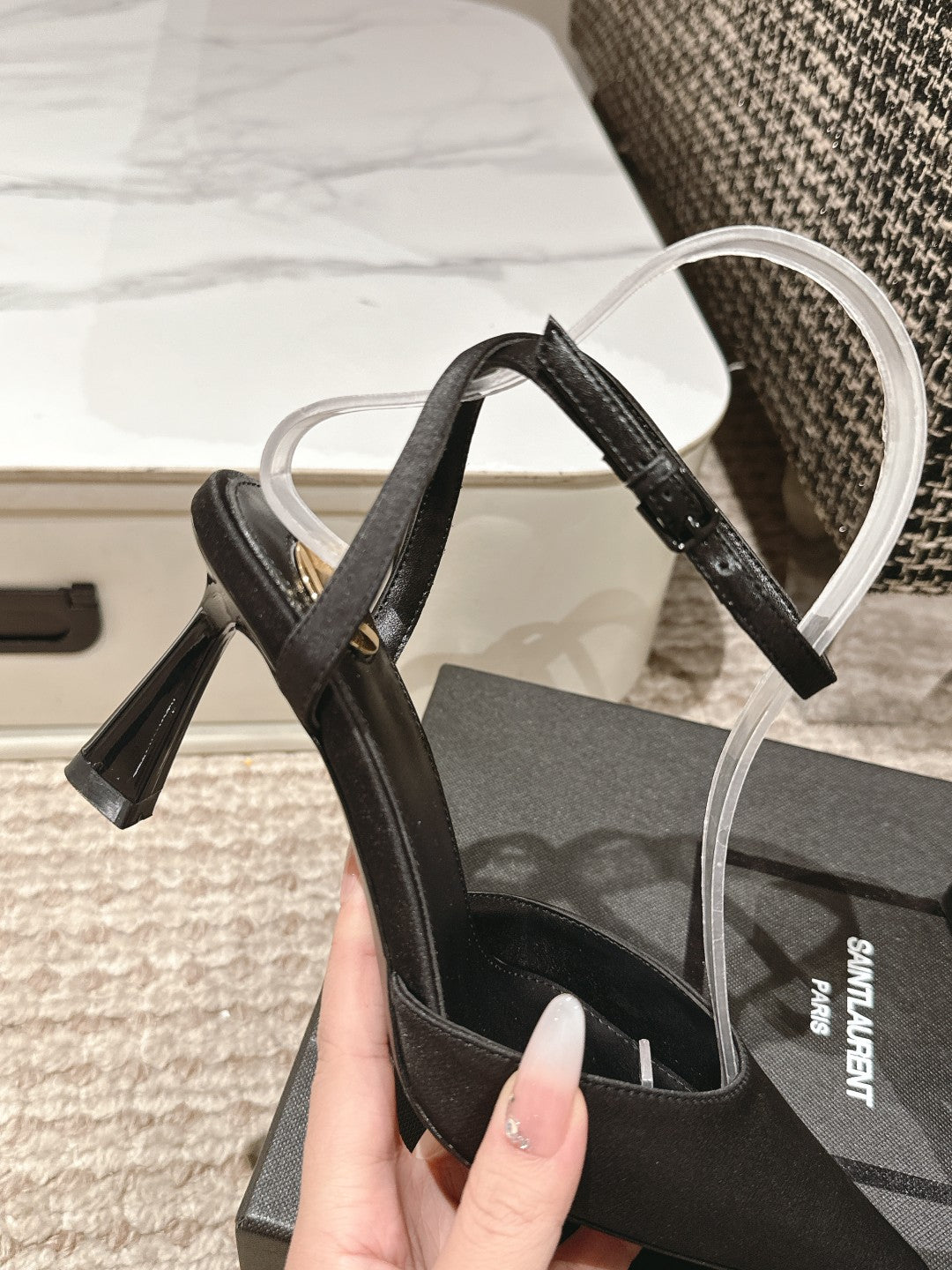 LOUIS VUITTON HIGH-HEELED SLINGBACKS SANDAL 7 CM IN BLACK SILK