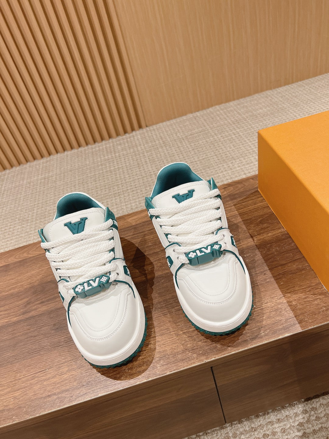 LOUIS VUITTON LV Trainer Maxi Sneaker White Mix Emerald Green Calfskin