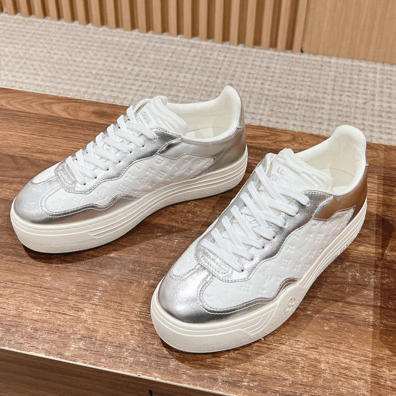 LOUIS VUITTON LV TRAINER SNEAKER IN SILVER MIX WHITE EMBOSSED CALFSKIN