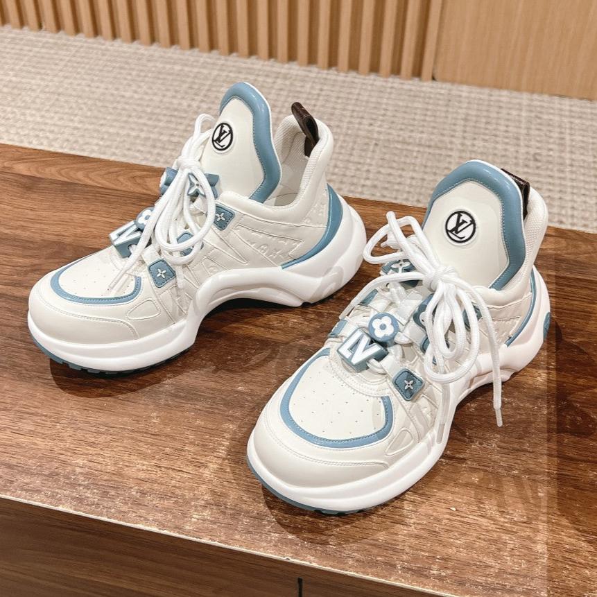 LOUIS VUITTON LV ARCHLIGHT SNEAKER IN WHITE MIX SKY BLUE EMBOSSED CALFSKIN