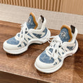 LOUIS VUITTON LV ARCHLIGHT SNEAKER IN WHITE CALFSKIN AND LIGHT BLUE MONOGRAM DENIM