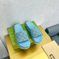 GUCCI PLATFORM SLIDE SANDAL SKY CANVAS