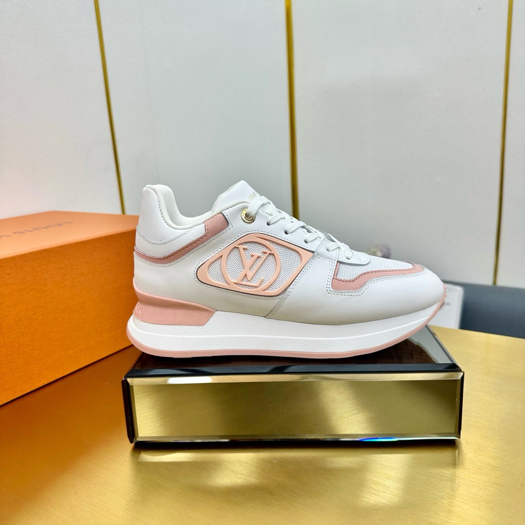LOUIS VUITTON NEO RUN AWAY SNEAKER IN WHITE MIX PEACH PINK CALFSKIN
