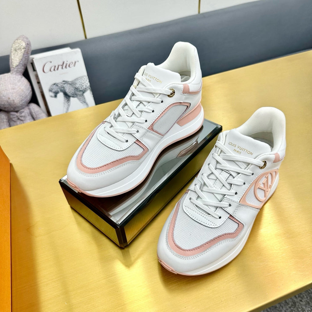LOUIS VUITTON NEO RUN AWAY SNEAKER IN WHITE MIX PEACH PINK CALFSKIN