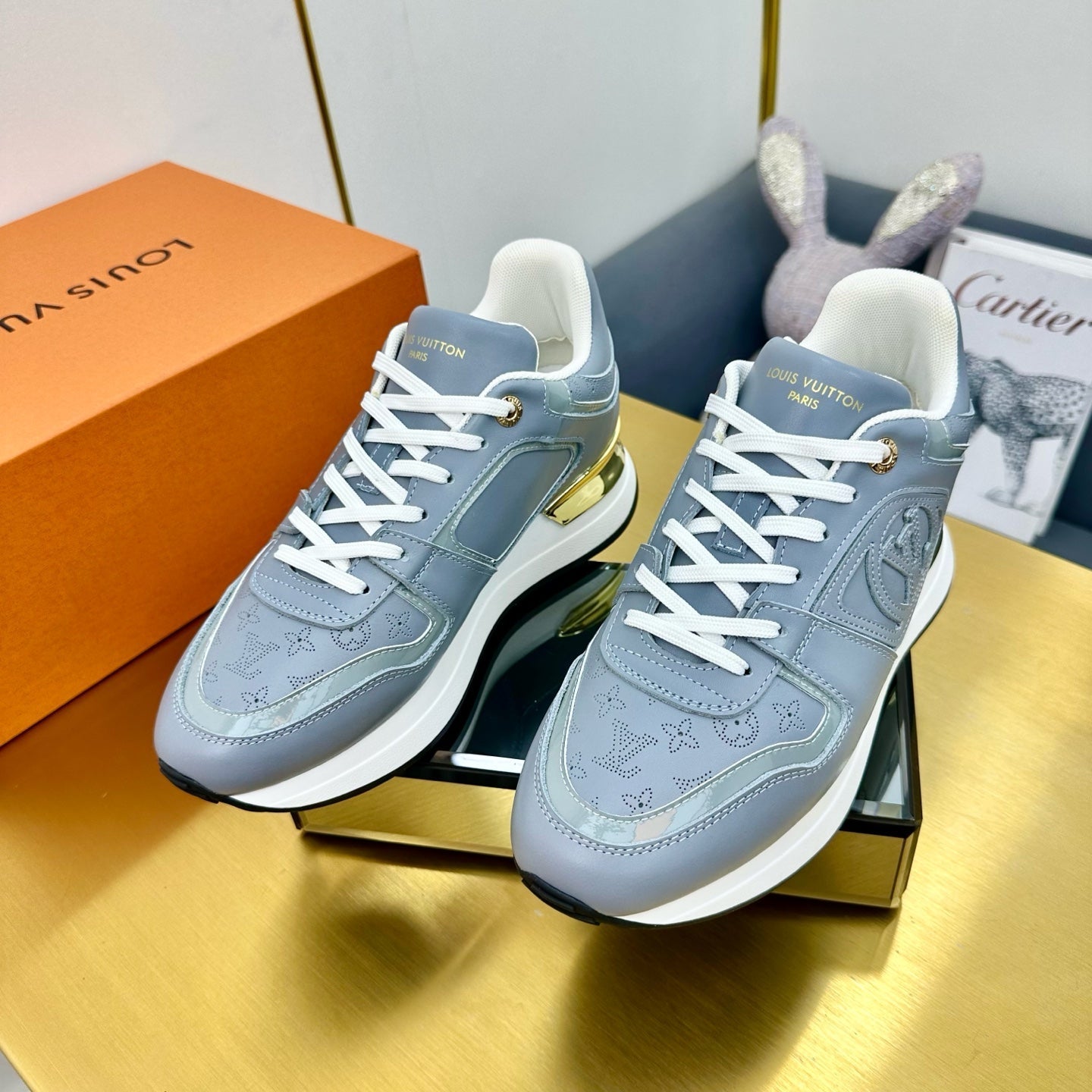 LOUIS VUITTON NEO RUN AWAY SNEAKER IN SHARK GRAY CALFSKIN