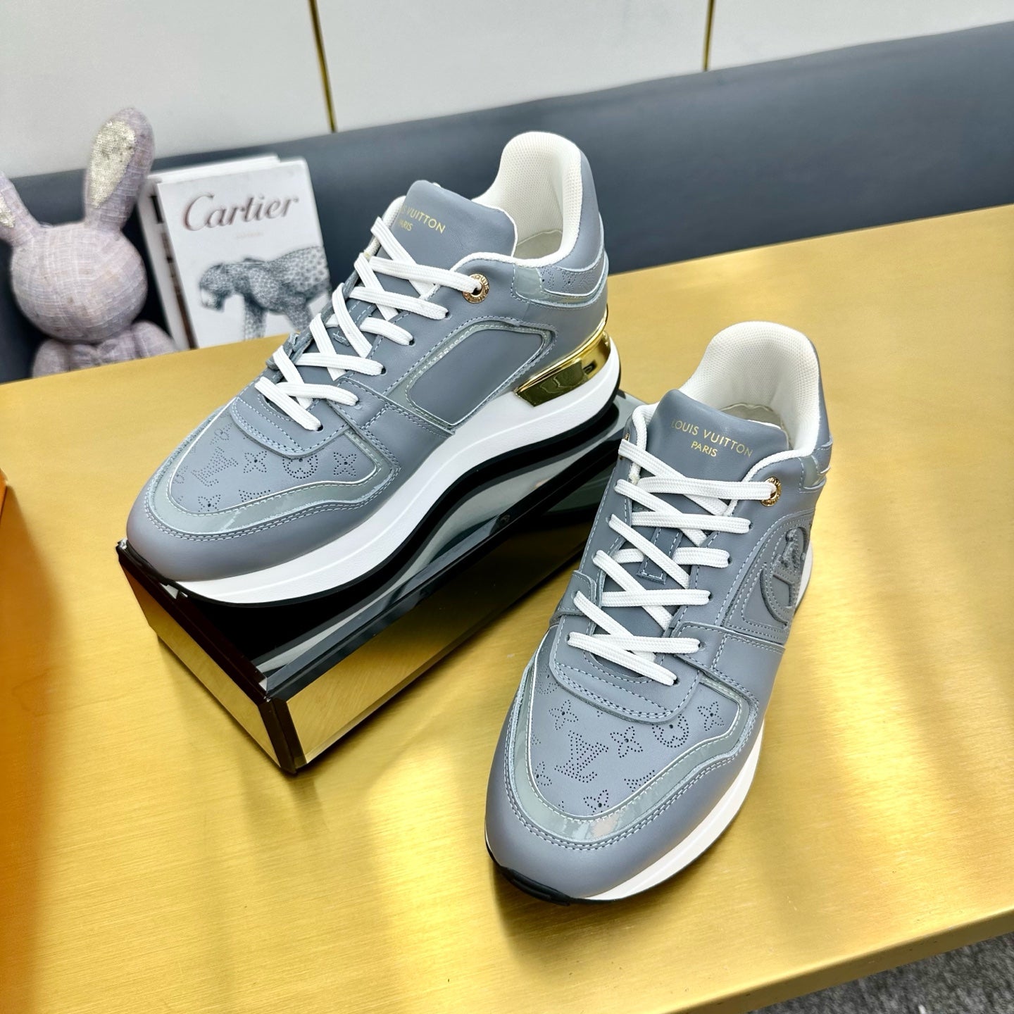 LOUIS VUITTON NEO RUN AWAY SNEAKER IN SHARK GRAY CALFSKIN