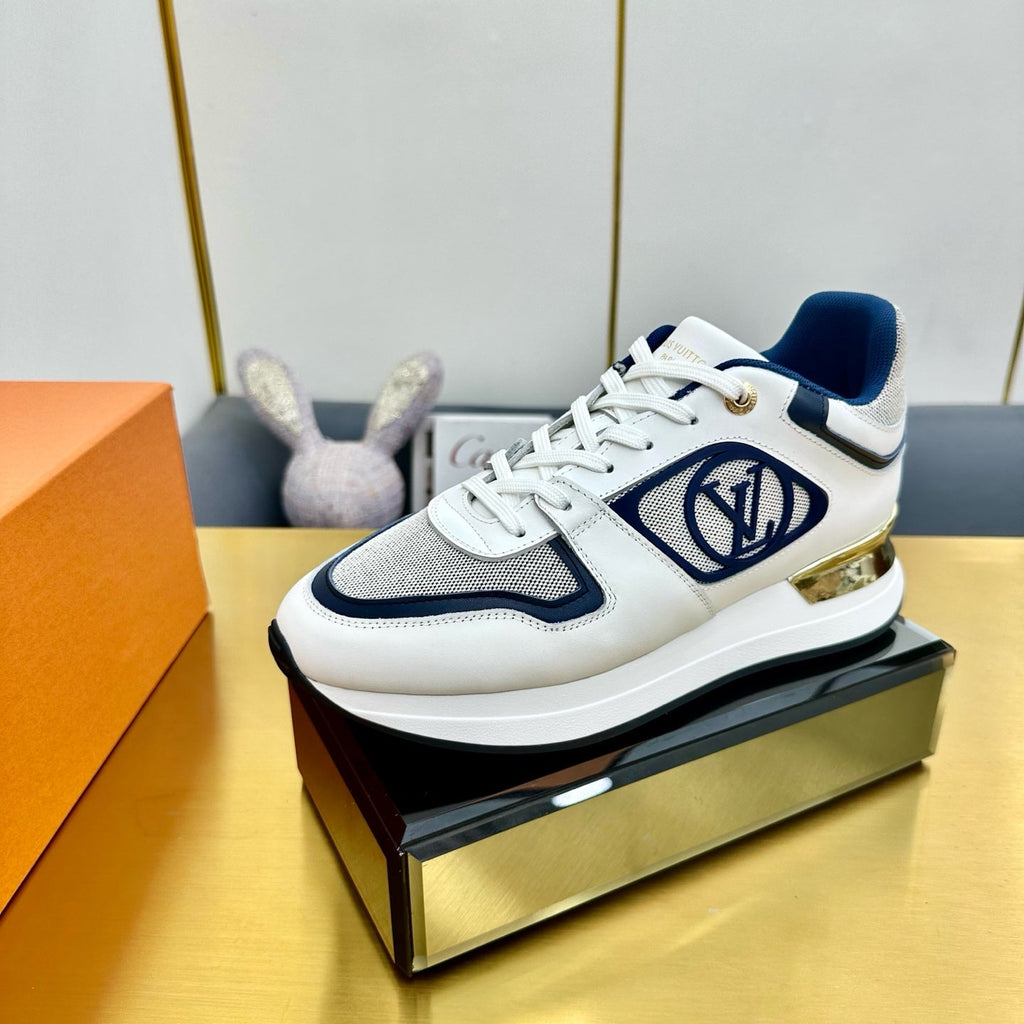 LOUIS VUITTON NEO RUN AWAY SNEAKER IN WHITE MIX NAVY BLUE CALFSKIN