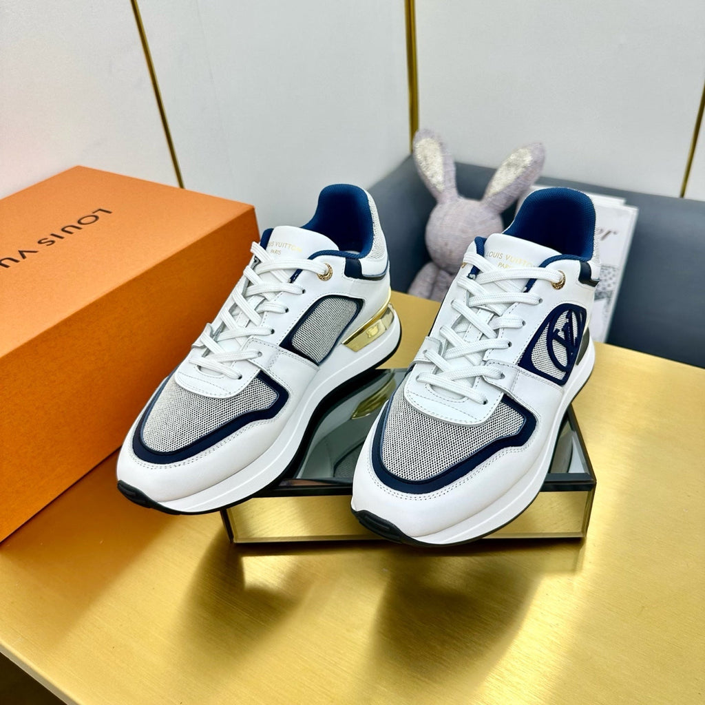 LOUIS VUITTON NEO RUN AWAY SNEAKER IN WHITE MIX NAVY BLUE CALFSKIN