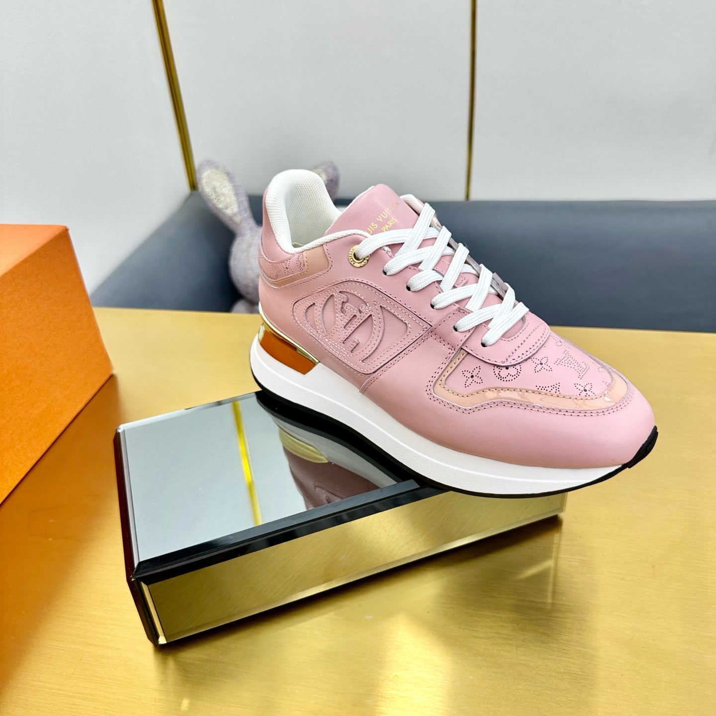 LOUIS VUITTON NEO RUN AWAY SNEAKER IN ROSE PINK CALFSKIN