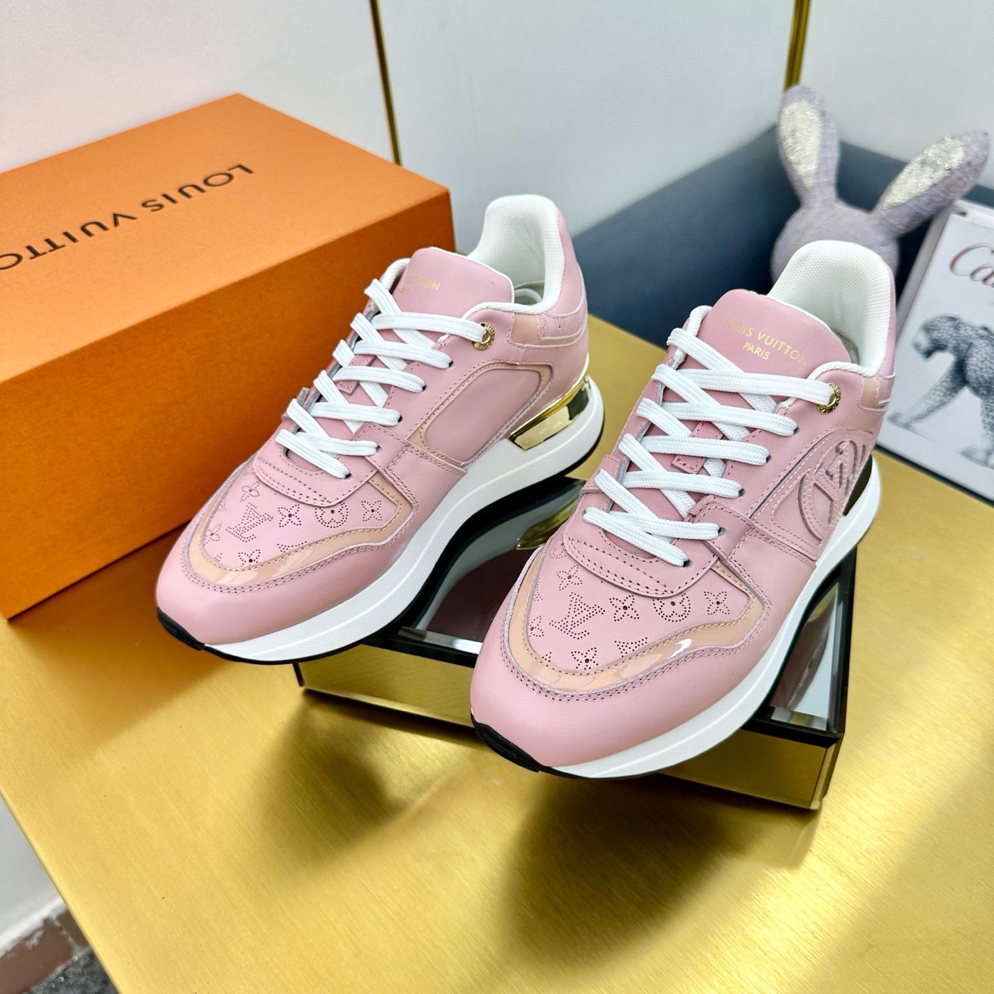 LOUIS VUITTON NEO RUN AWAY SNEAKER IN ROSE PINK CALFSKIN