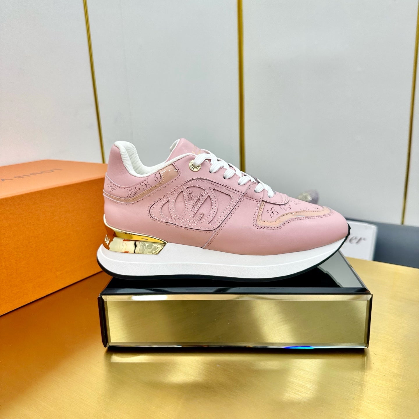 LOUIS VUITTON NEO RUN AWAY SNEAKER IN ROSE PINK CALFSKIN