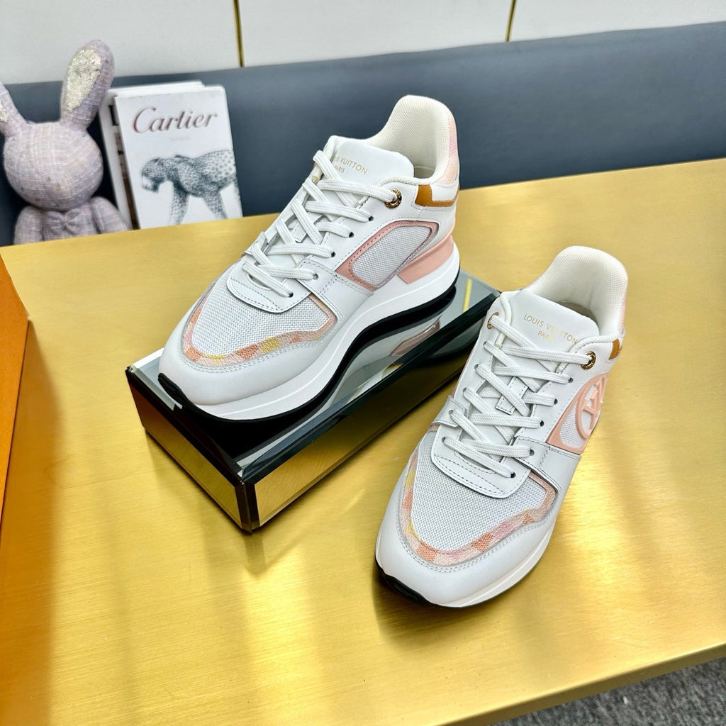 LOUIS VUITTON NEO RUN AWAY SNEAKER IN WHITE MIX PEACH PINK CALFSKIN