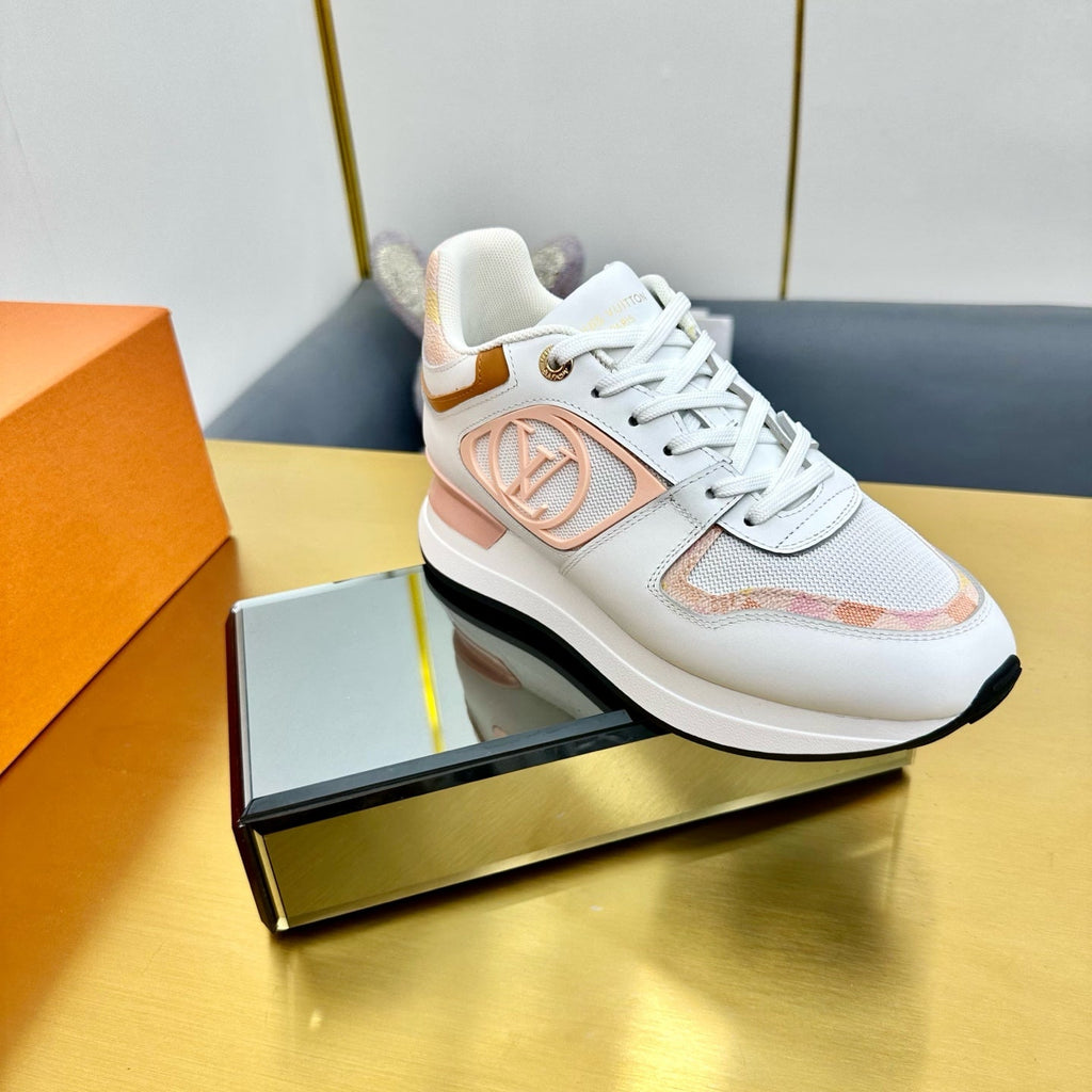 LOUIS VUITTON NEO RUN AWAY SNEAKER IN WHITE MIX PEACH PINK CALFSKIN