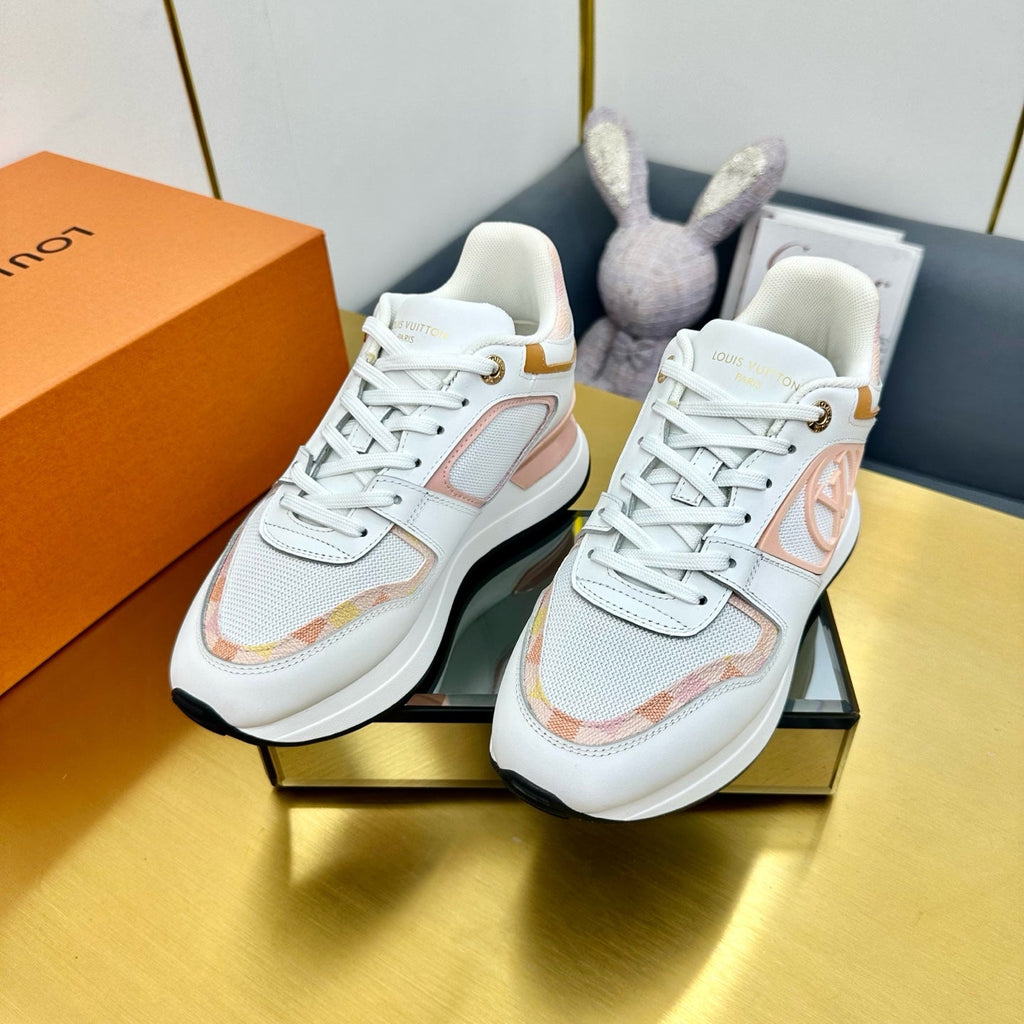 LOUIS VUITTON NEO RUN AWAY SNEAKER IN WHITE MIX PEACH PINK CALFSKIN