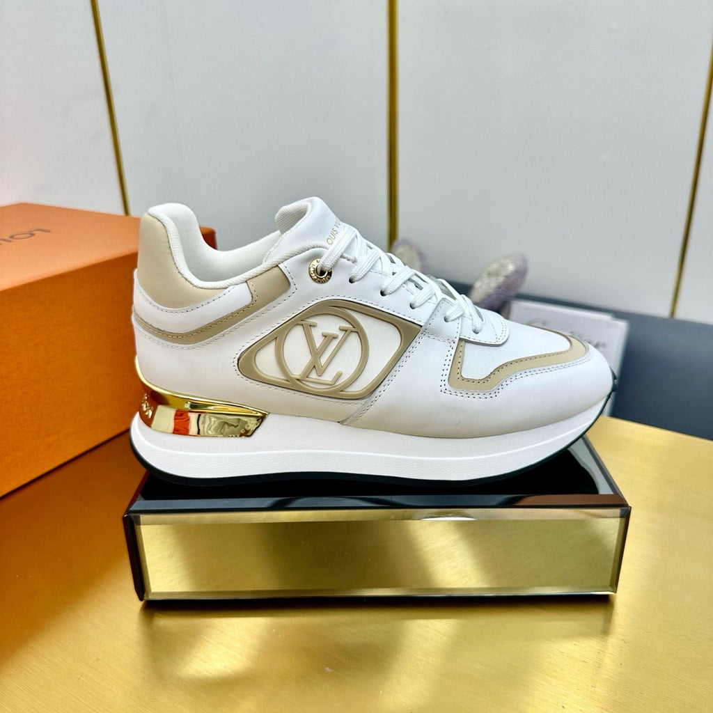 LOUIS VUITTON NEO RUN AWAY SNEAKER IN WHITE MIX GOLD CALFSKIN