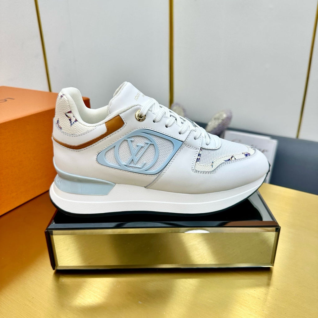 LOUIS VUITTON NEO RUN AWAY SNEAKER IN WHITE MIX SKY BLUE CALFSKIN