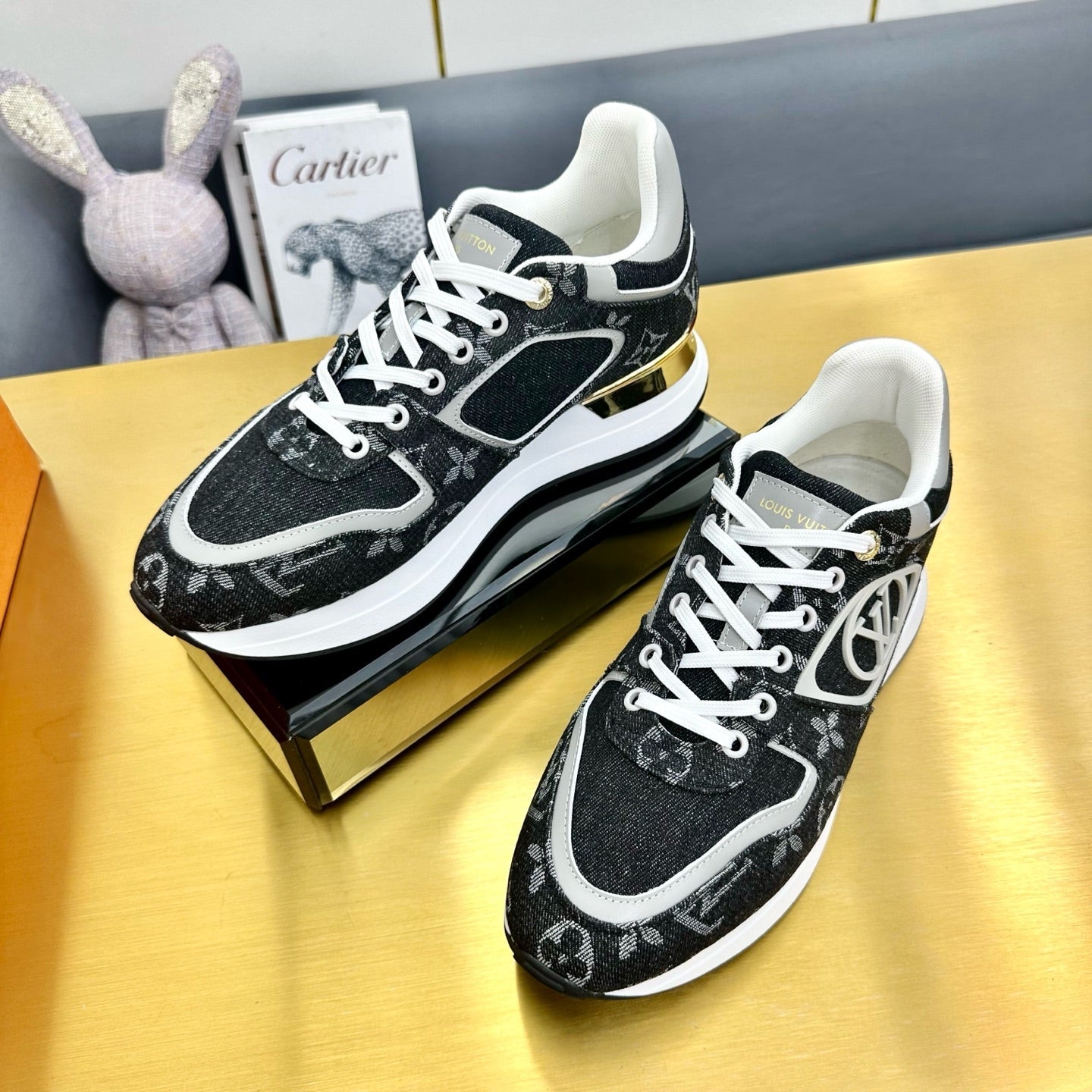LOUIS VUITTON NEO RUN AWAY SNEAKER IN BLACK MONOGRAM DENIM FABRIC