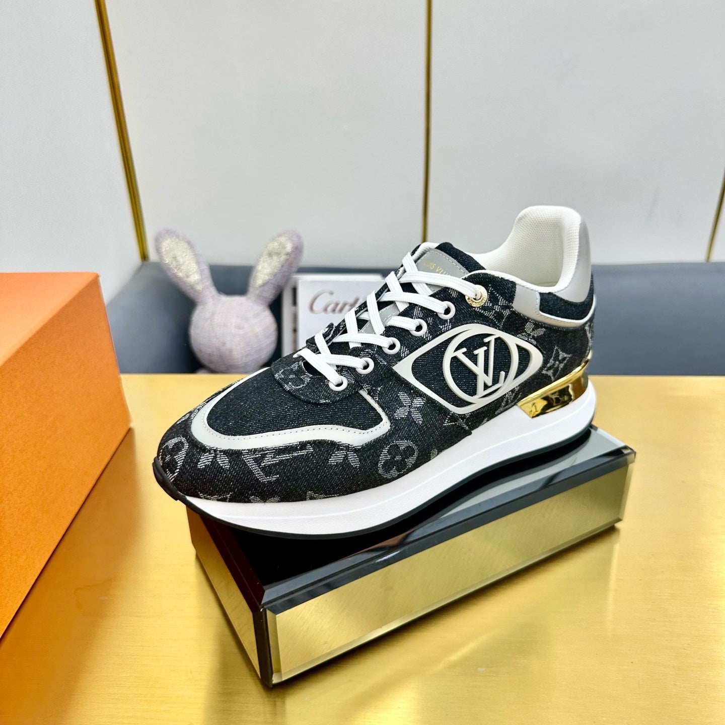 LOUIS VUITTON NEO RUN AWAY SNEAKER IN BLACK MONOGRAM DENIM FABRIC