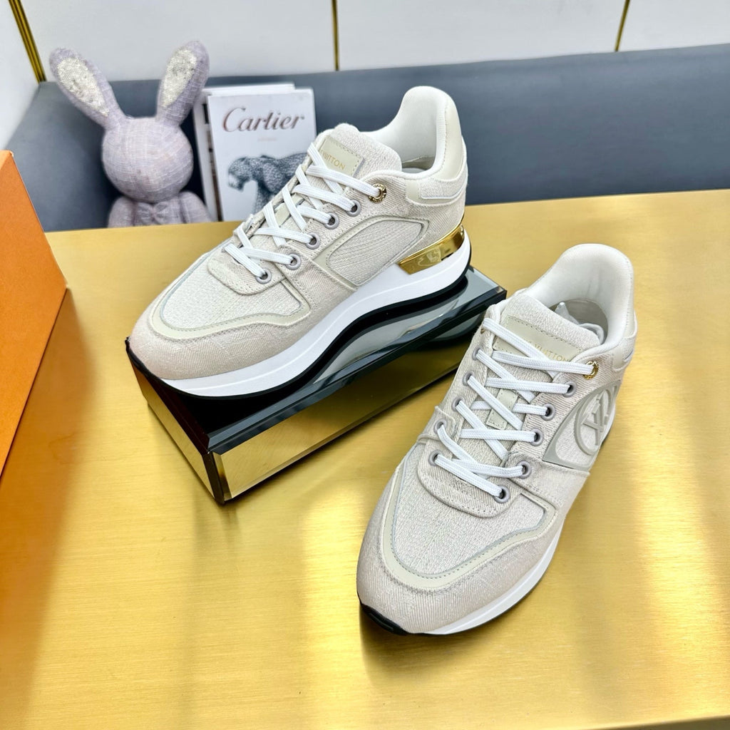 LOUIS VUITTON NEO RUN AWAY SNEAKER IN PASTEL GRAY FABRIC