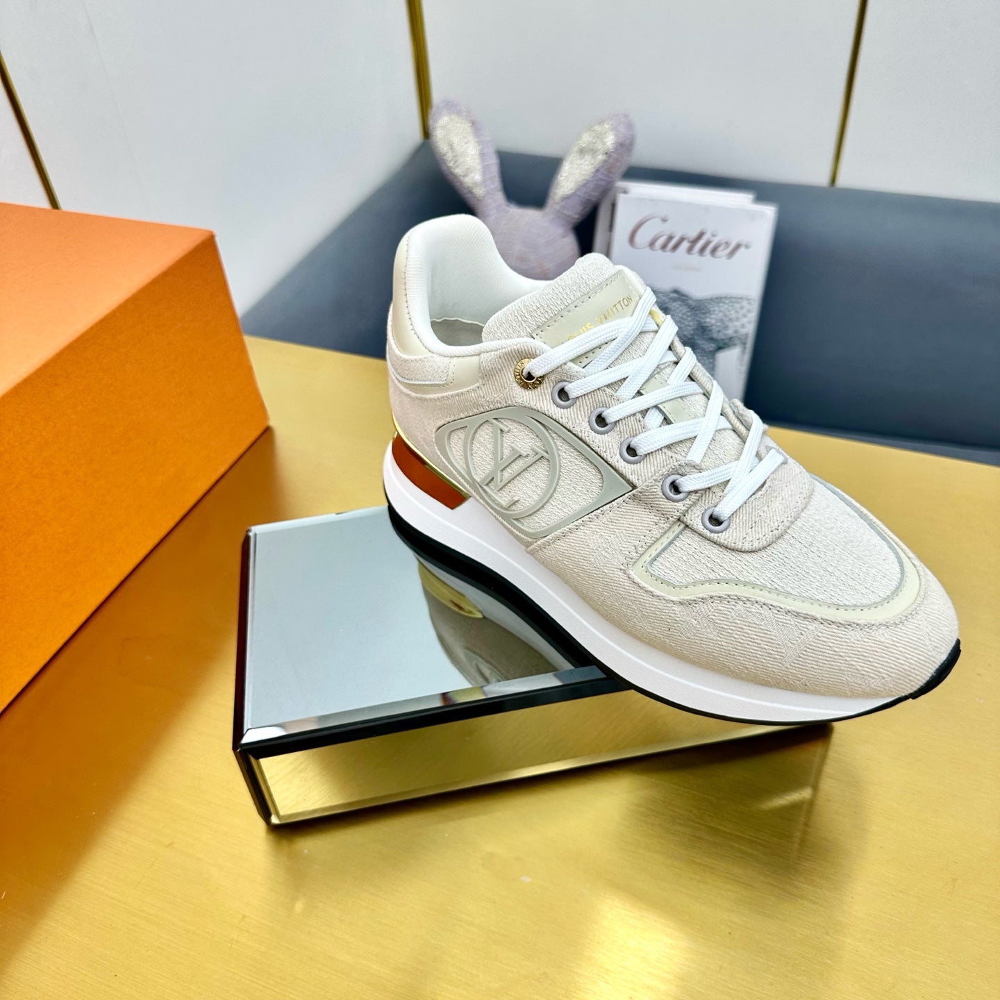 LOUIS VUITTON NEO RUN AWAY SNEAKER IN PASTEL GRAY FABRIC