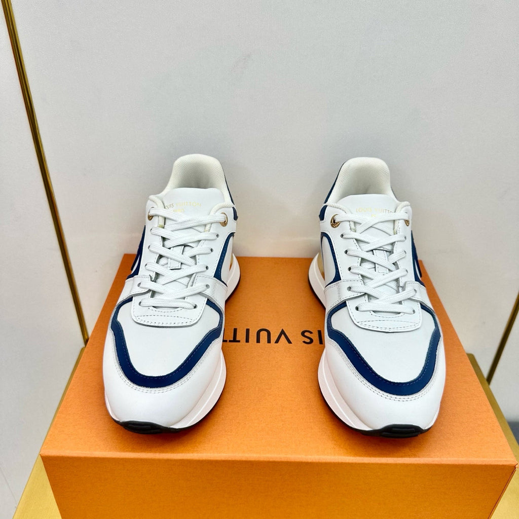 LOUIS VUITTON NEO RUN AWAY SNEAKER IN WHITE MIX COBALT BLUE CALFSKIN