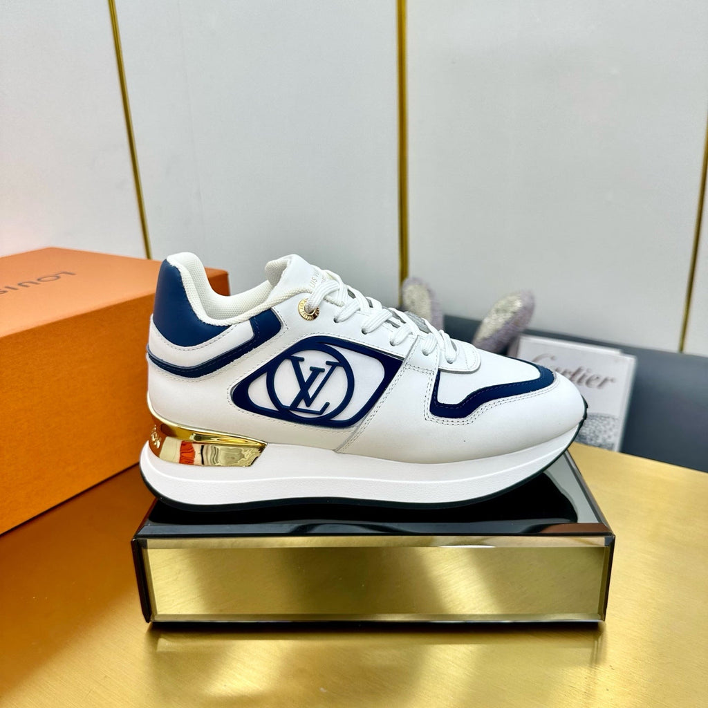 LOUIS VUITTON NEO RUN AWAY SNEAKER IN WHITE MIX COBALT BLUE CALFSKIN